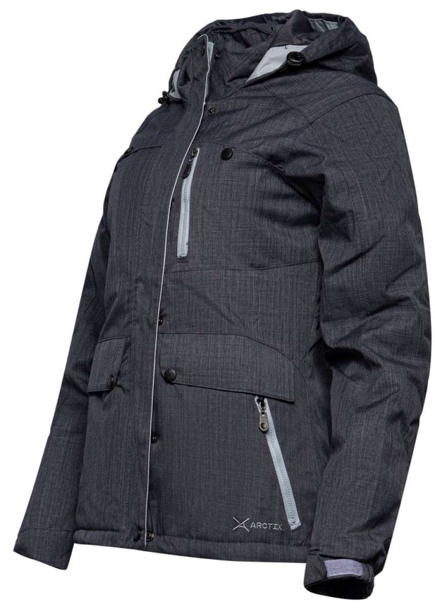 Arctix Women's Daybreak Insulated Jacket 2023 - A dark gray jacket with a subtle grid pattern and two zippered pockets on the front.