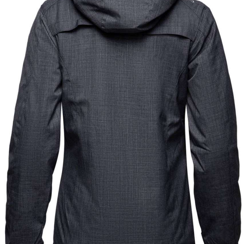 Arctix Women's Daybreak Insulated Jacket 2023 - A dark gray jacket with a hood, featuring a subtle grid pattern and zippered pockets on both sides.