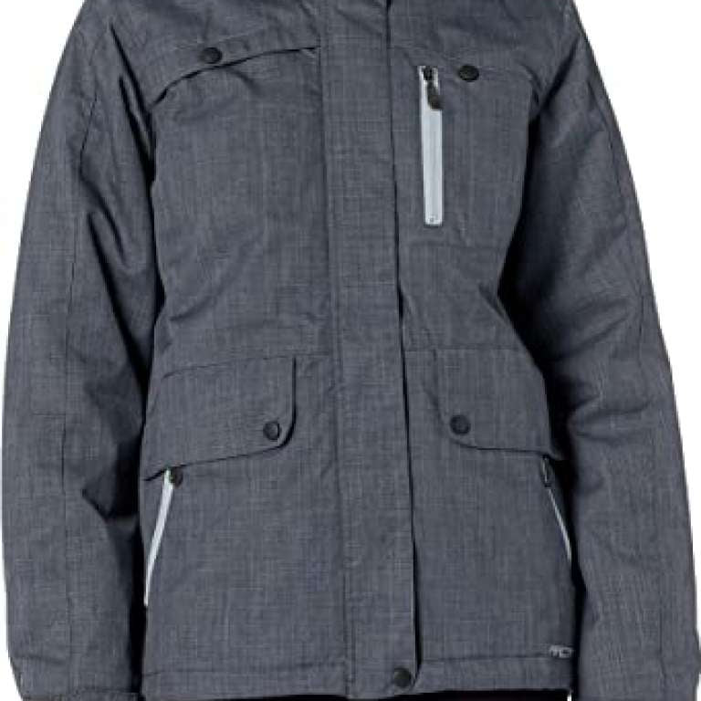 Arctix Women's Daybreak Insulated Jacket - A dark grey jacket with a hood, featuring two zippered pockets and one flap pocket on the front.