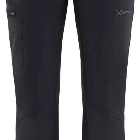Arctix Women's Sarah Softshell Pant - A pair of black softshell pants with a white logo on the left thigh and two pockets on either side.