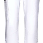 Arctix Women's Sarah Softshell Pant 2022 - A pair of white snow pants with a small black logo on the left thigh and two silver snaps at the waistband.