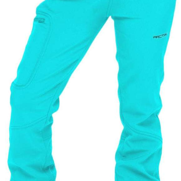 Arctix Ladies Sarah Softshell Pant 2023 - A pair of bright turquoise snow pants with a small black logo on the left leg that reads "ARCTIX".