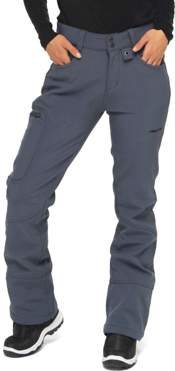 Arctix Ladies Sarah Softshell Pant 2023 - A pair of gray softshell pants with a belt loop and two front pockets.