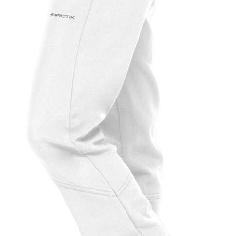 Arctix Ladies Sarah Softshell Pant 2023 - A pair of white snow pants with a black logo on the left leg.