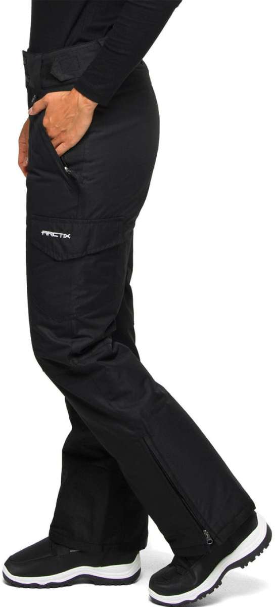 Arctix Women's Snowsports Cargo Pants 2023 - Black snow pants with zippered cargo pockets on each thigh.