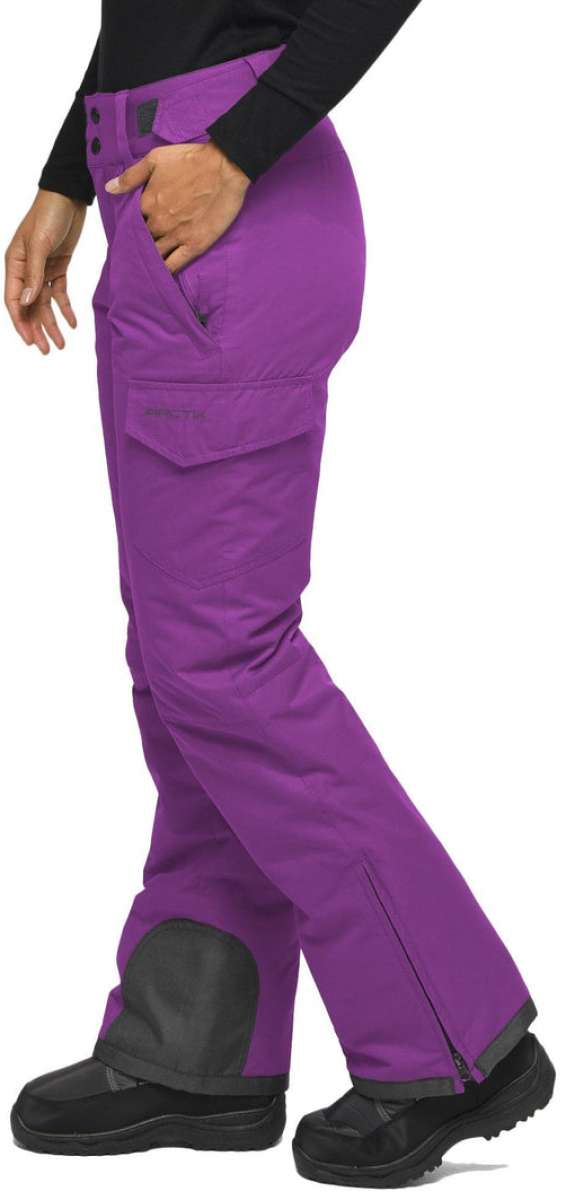 Arctix Women's Snowsports Cargo Pants 2023 - Solid purple snow pants with two cargo pockets on the side.