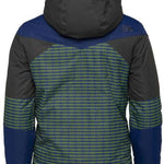 Arctix Boys Ronan Insulated Jacket - A navy blue jacket with a green and white geometric pattern on the front, featuring a hood and dark gray accents around the shoulders and sleeves.