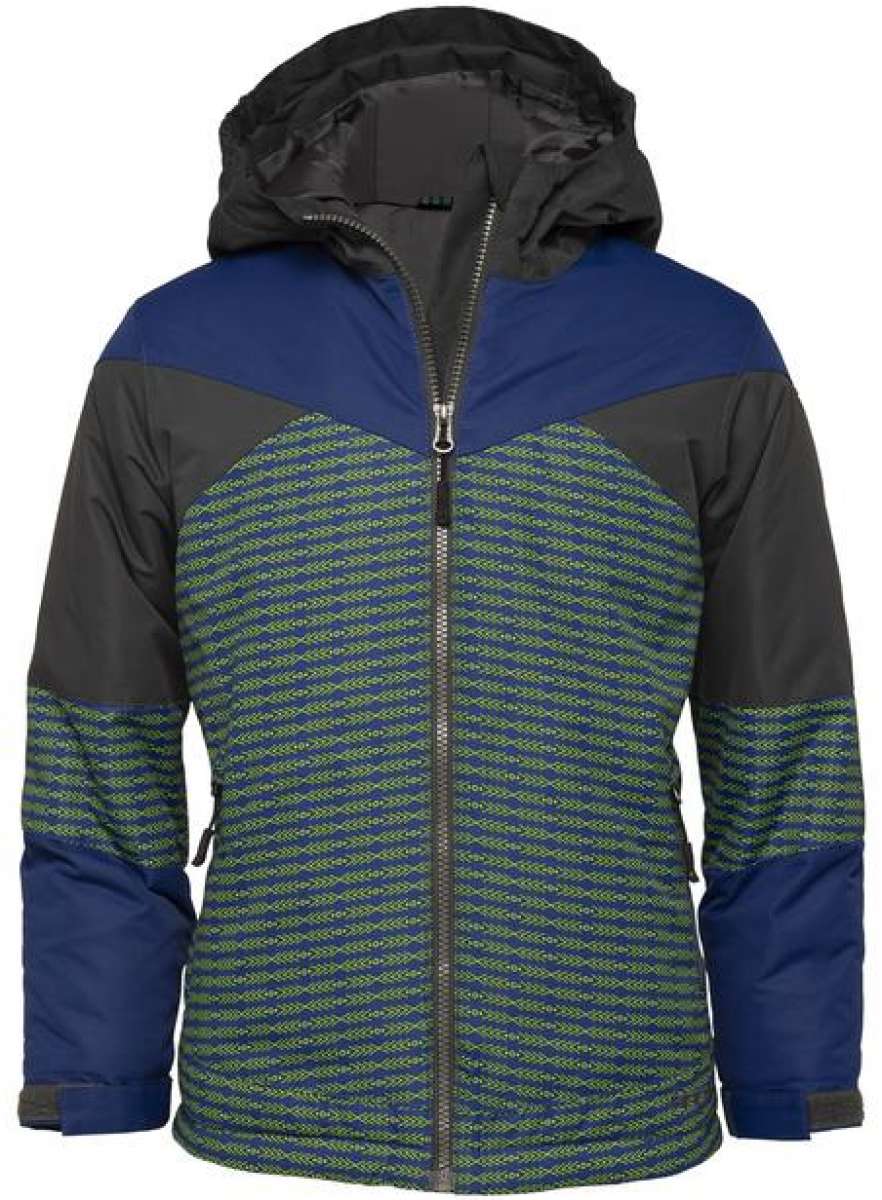 Arctix Boys Ronan Insulated Jacket - A blue and green patterned jacket with a hood, featuring a zipper down the front.