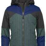 Arctix Boys Ronan Insulated Jacket - A blue and green patterned jacket with a hood, featuring a zipper down the front.