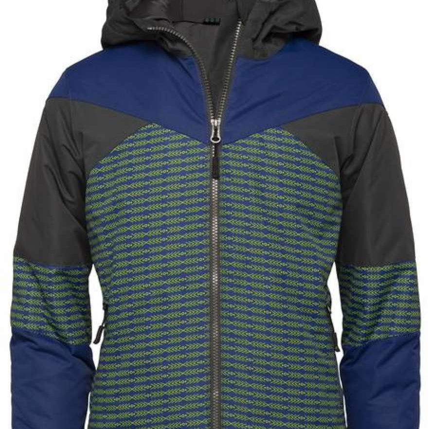Arctix Boys Ronan Insulated Jacket - A blue and green patterned jacket with a hood, featuring a zipper down the front.