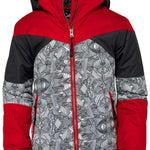 Arctix Boys Ronan Insulated Jacket 2023 - A black and red jacket with a geometric pattern on the front, featuring a zipper down the middle.