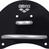 Arena Elite Swim Finger Paddle - A black finger paddle with a textured grip on the handle and two long, thin blades extending from either side of the handle.