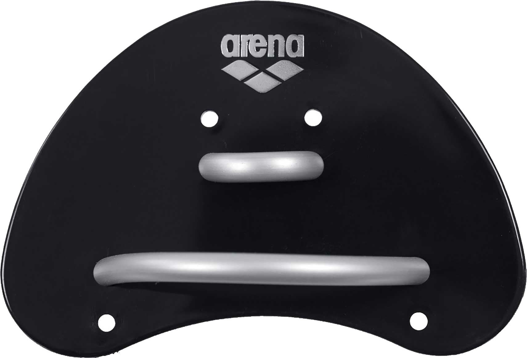 Arena Elite Swim Finger Paddle - A black finger paddle with a textured grip on the handle and two long, thin blades extending from either side of the handle.