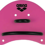 Arena Elite Swim Finger Paddle - A pink swim finger paddle with a black handle and three holes at the top for attaching to a swimmer's fingers.