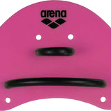 Arena Elite Swim Finger Paddle - A pink swim finger paddle with a black handle and three holes at the top for attaching to a swimmer's fingers.