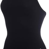 Arena Girls' Master Swimsuit - A black swimsuit with thin straps, featuring a small white logo on the left hip that reads "arena".
