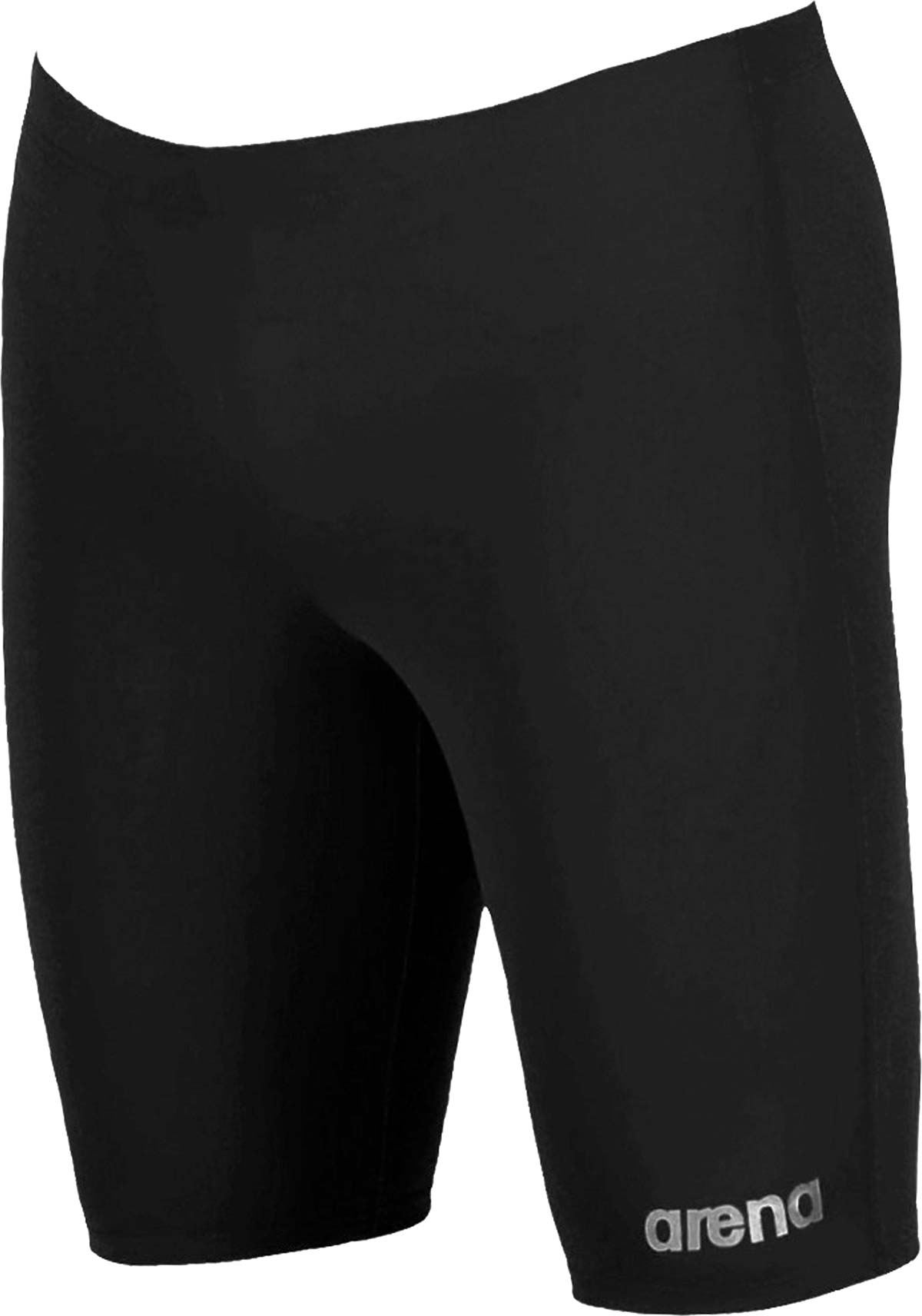 Arena Men's Board Jammer Swimsuit - A black swimsuit with a high waist and jammer-style leg cut, featuring an elasticated waistband.