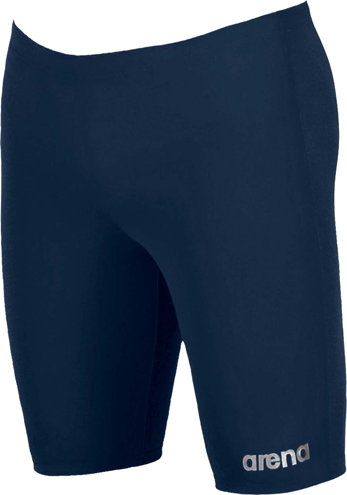 Arena Men's Board Jammer Swimsuit - A navy blue swimsuit with a white logo on the left leg and a small pocket on the right thigh.