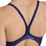 Arena Women's Halftone Lightdrop Back One Piece Swimsuit - A navy blue one-piece swimsuit with a halftone pattern and light drop back design.