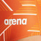 Arena Women's Puzzled Light Drop Back One Piece Swimsuit - A one-piece swimsuit with a light orange and yellow geometric pattern, featuring a drop-back design.