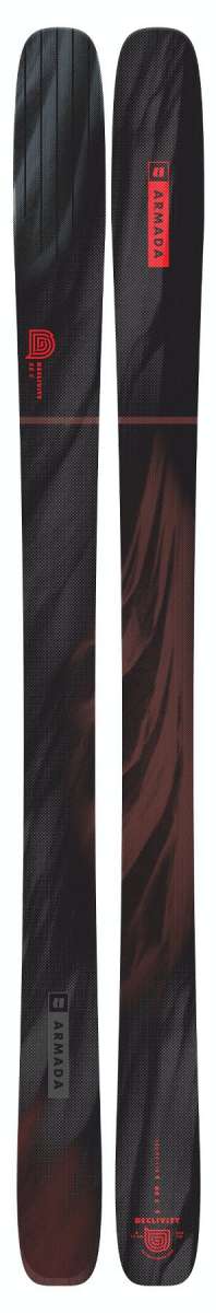 Armada Declivity 88 C Skis 2023 - Black skis with red and gray accents, featuring a wavy pattern on top and bottom.