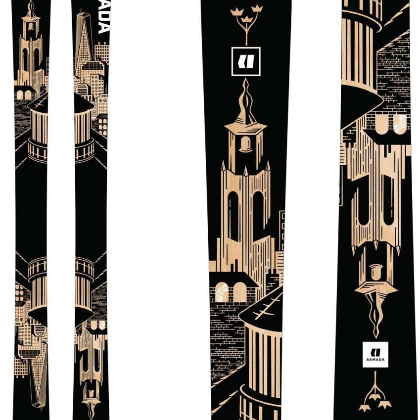 Armada Edollo Skis 2024 - Black skis with a white logo and geometric pattern on top.