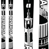 Armada Edollo Skis 2024 - Black skis with white lettering and graphics, featuring a building design on top.