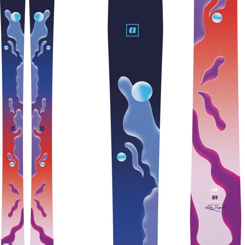 Armada Women's ARW 94 Skis 2024 - A pair of skis with a dark blue top and purple bottom, featuring a distinctive abstract design in light blue and white.