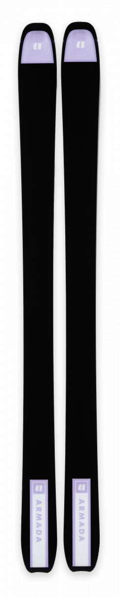 Armada Women's Locator 88 Skis 2024 - Black skis with white text and logo on top of bindings.