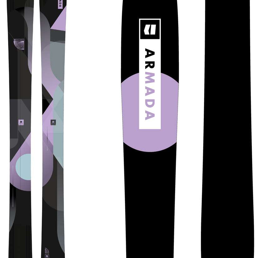 Armada Women's Relience 82 C Skis 2024 - Black skis with a purple graphic design featuring abstract shapes and lines.