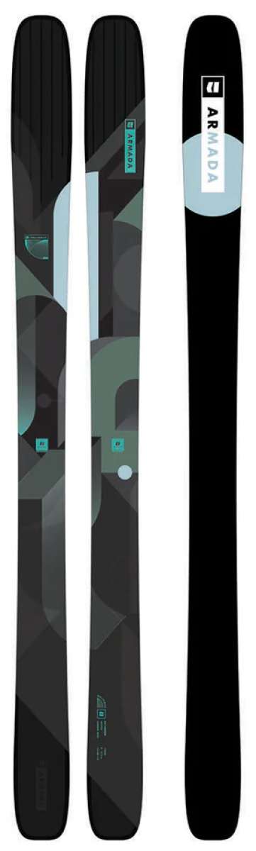 Armada Women's Relience 88 C Skis 2024 - Black skis with white and light blue geometric shapes on top.