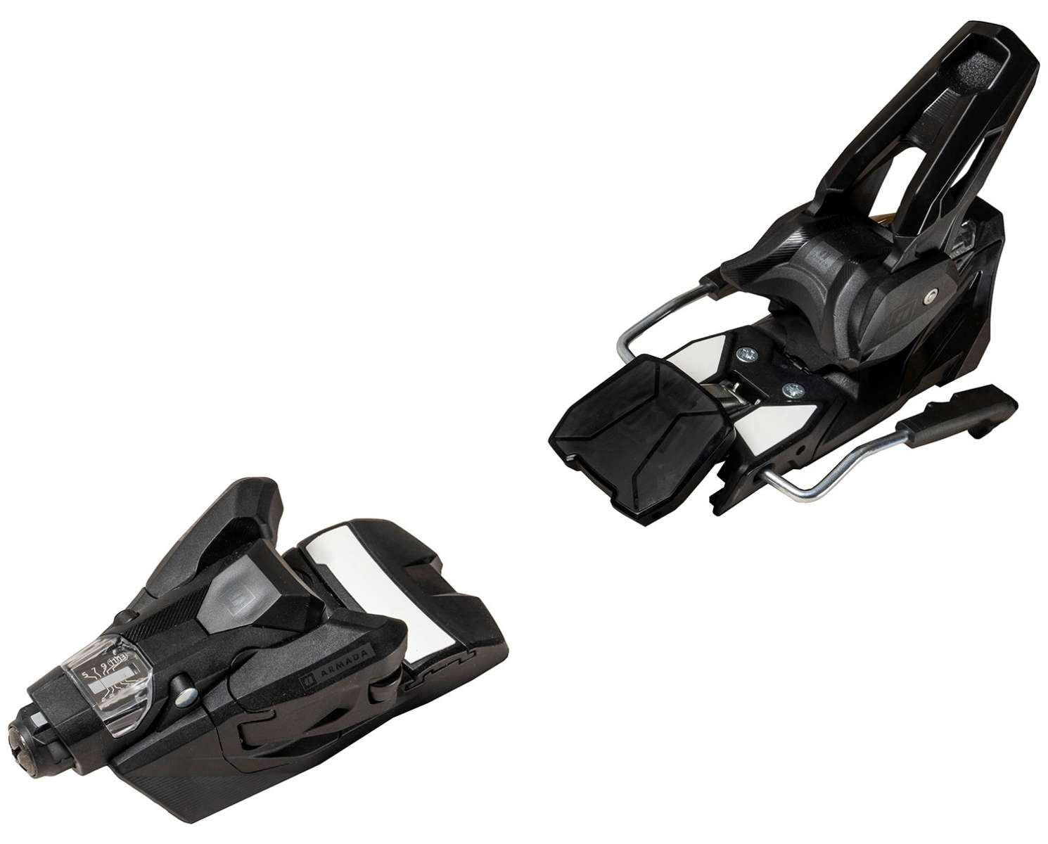 Armada Strive 14 Ski Bindings 2023 - Black ski bindings with silver screws and a black plastic base plate.