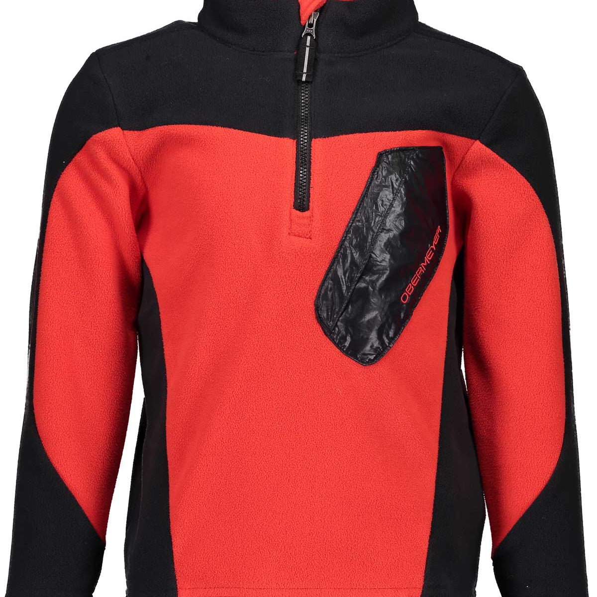 Obermeyer Preschool Kids' Astro Fleece Zip Tee 2020 - A red fleece zip-up top with a black zipper and two small pockets on either side of the chest.