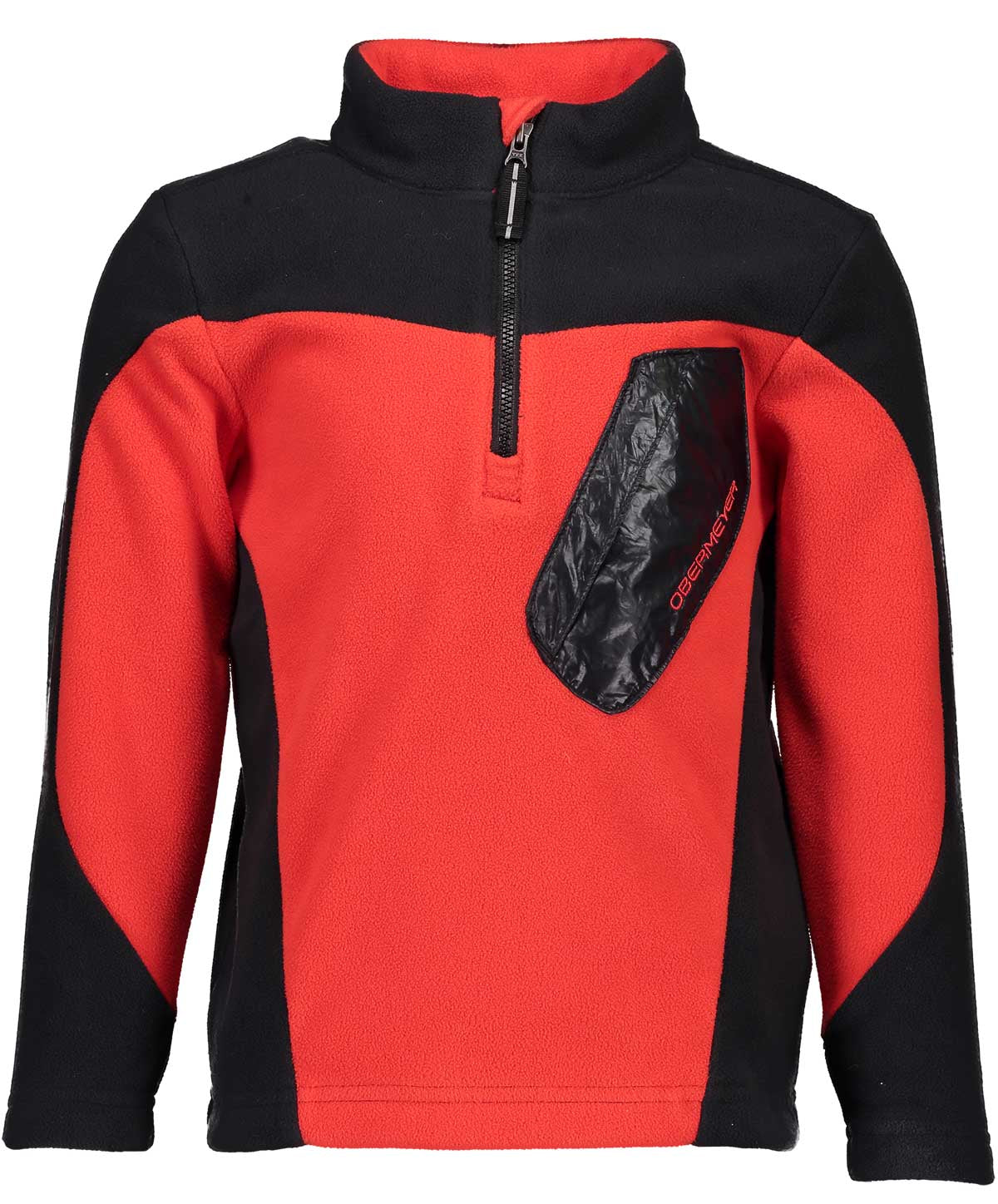 Obermeyer Preschool Kids' Astro Fleece Zip Tee 2020 - A red fleece zip-up top with a black zipper and two small pockets on either side of the chest.
