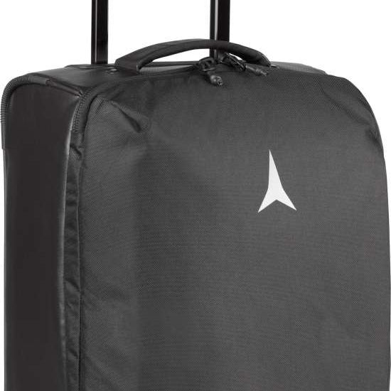 Atomic Cabin Trolly Bag 2022-2023 - A black wheeled suitcase with a retractable handle and zippered pockets.