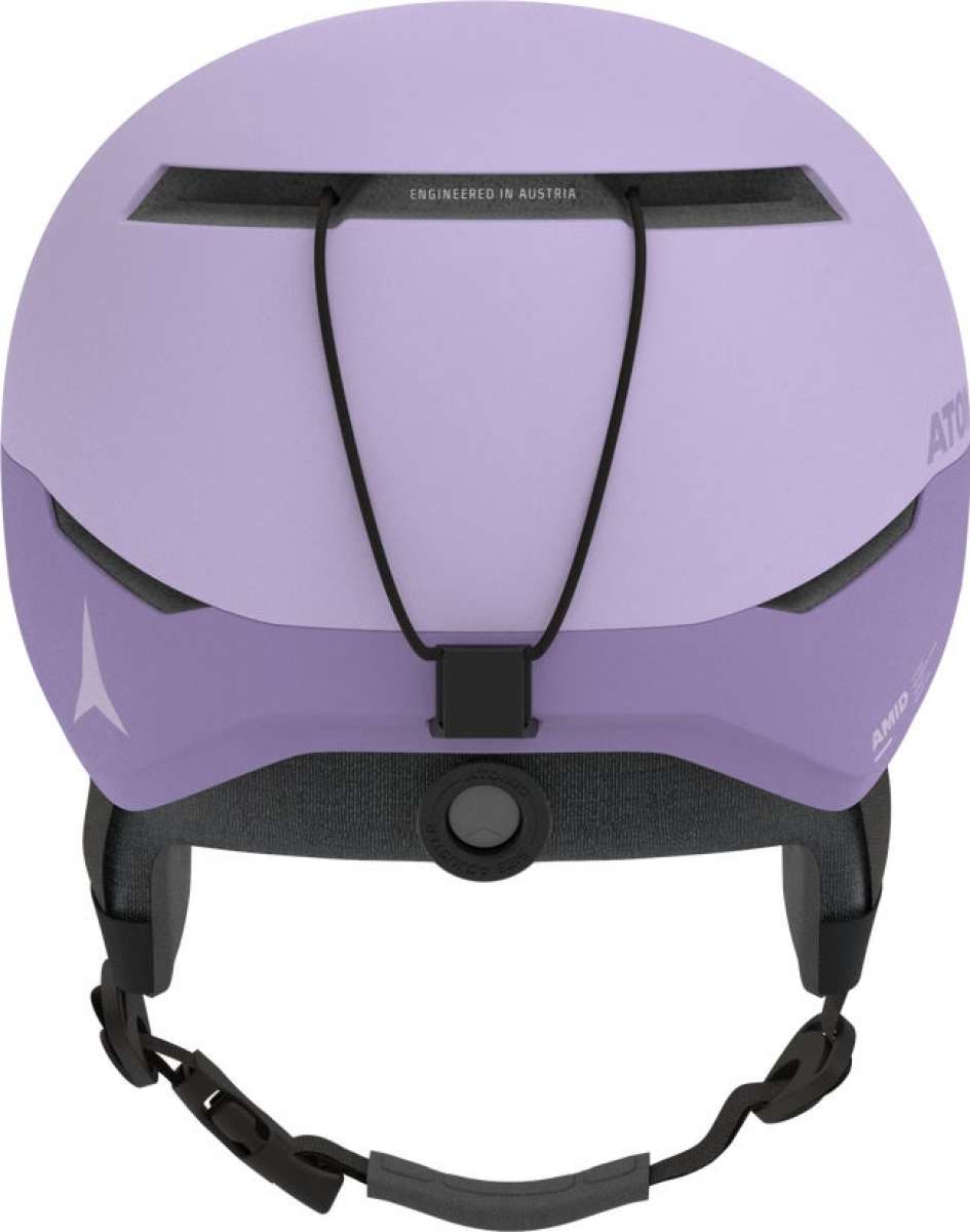 Atomic Four Amid Helmet 2024 - A light purple helmet with a black chin strap and white logo on the side.