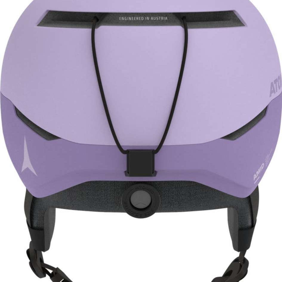 Atomic Four Amid Helmet 2024 - A light purple helmet with a black chin strap and white logo on the side.