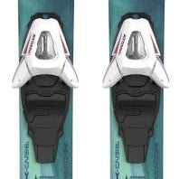 Atomic Girls Maven System Ski with C5 Ski Bindings - A pair of skis and bindings in a blue-green color scheme, featuring a distinctive white logo on top.