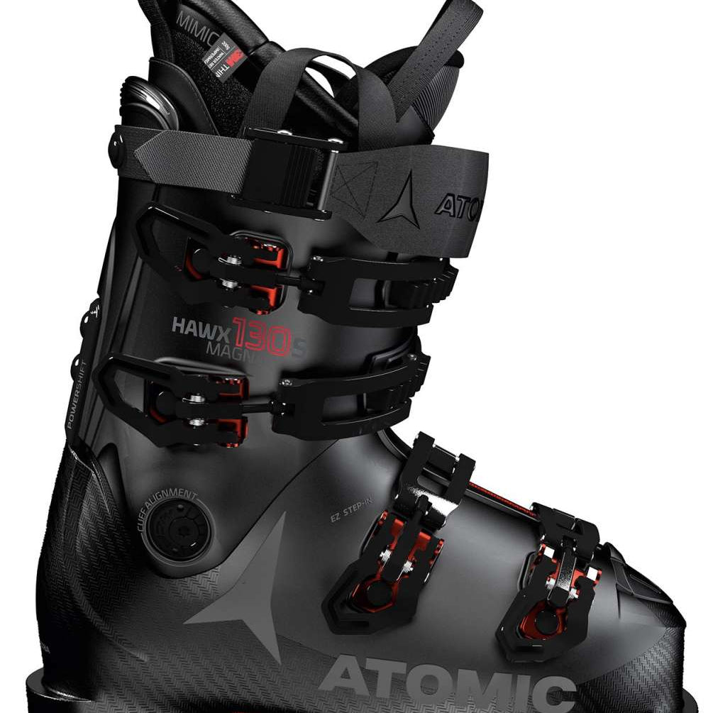 Atomic Hawx Magna 130 S GW Ski Boots 2022 - Black ski boots with red accents and a textured pattern on the toe area.