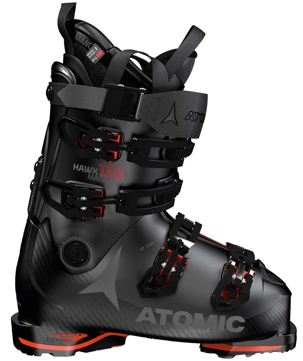 Atomic Hawx Magna 130 S GW Ski Boots 2022 - Black ski boots with red accents and a textured pattern on the toe area.