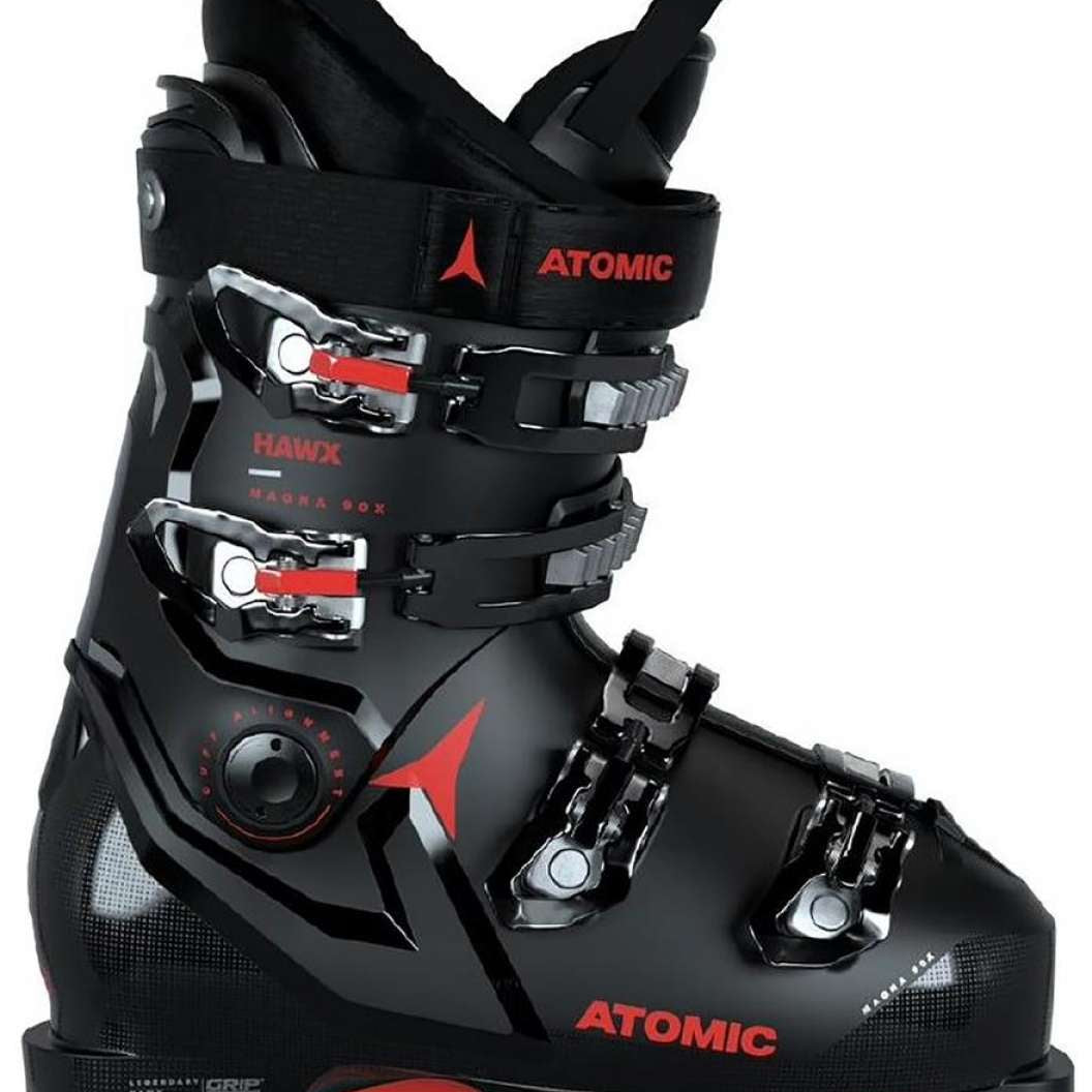 Atomic Hawx Magna 90X Ski Boot 2024 - Black ski boot with red accents and silver buckles.