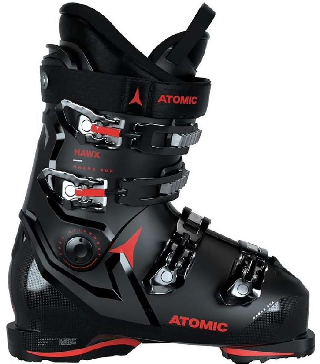 Atomic Hawx Magna 90X Ski Boot 2024 - Black ski boot with red accents and silver buckles.