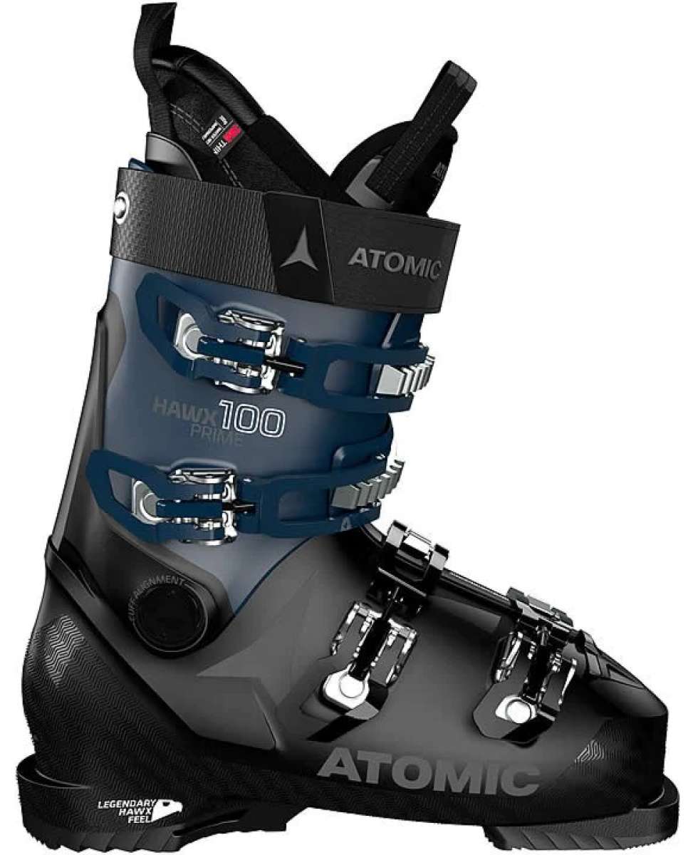 Atomic Hawx Prime 100 Ski Boots 2021-2022 - Black ski boots with silver buckles and straps.