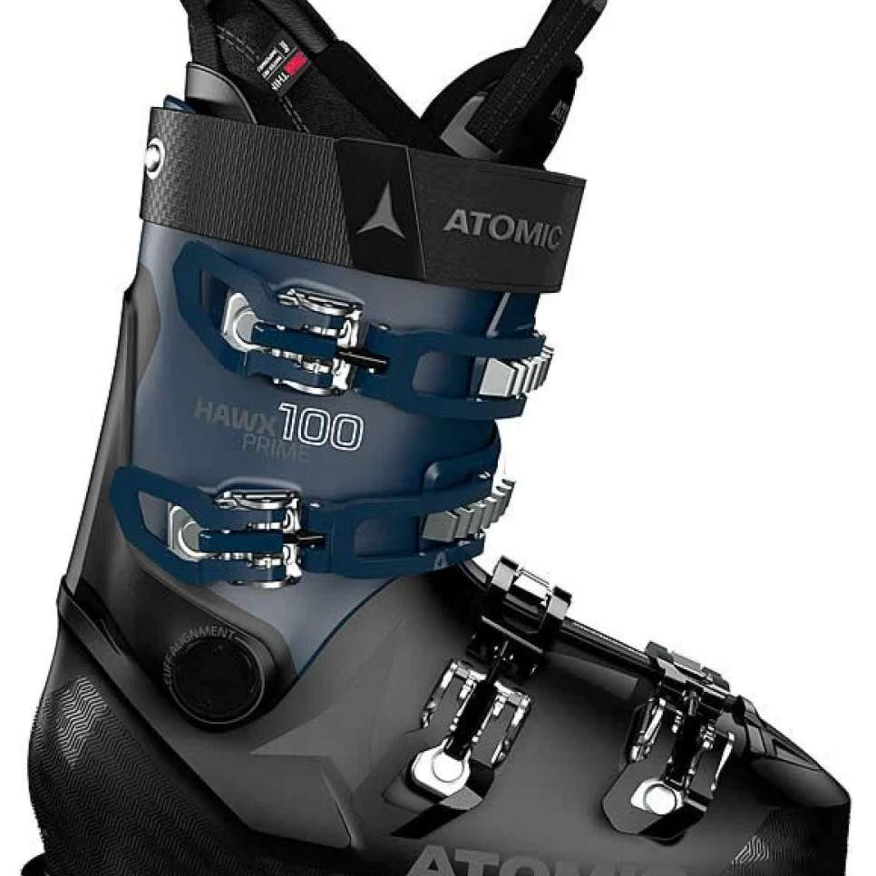 Atomic Hawx Prime 100 Ski Boots 2021-2022 - Black ski boots with silver buckles and straps.