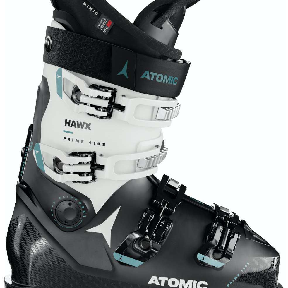 Atomic Hawx Prime 110 S - White ski boots with black accents and a blue logo on the side.