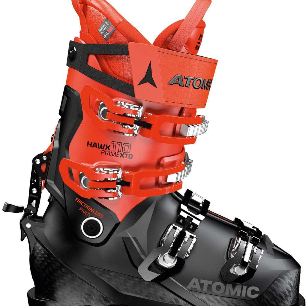 Atomic Hawx Prime XTD 110 CT GW Alpine Touring Ski Boot 2023 - Black ski boot with silver buckles and straps, featuring a textured pattern on the toe box.