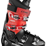 Atomic Hawx Ultra 100 Ski Boot - Red ski boot with silver buckles and straps, featuring a black toe cap.