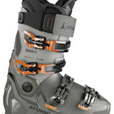 Atomic Hawx Ultra 120 S - A gray ski boot with orange accents and black buckles, featuring a sleek design.
