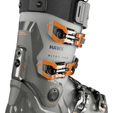 Atomic Hawx Ultra 120 S Ski Boot 2024 - A gray ski boot with orange buckles and a black strap at the top.