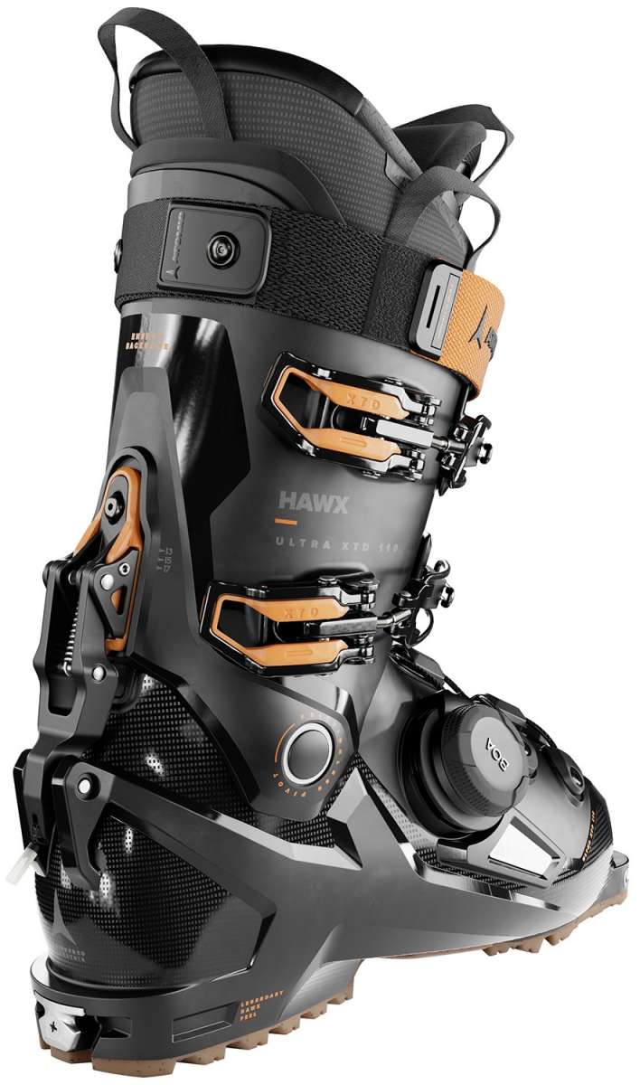 Atomic Hawx Ultra XTD 110 BOA Ski Boot 2024 - Black ski boot with orange accents and silver buckles.